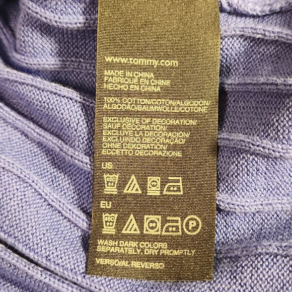 Tommy Hilfiger 100% cotton large blue sweater cable knit v neck - Picture 5 of 5